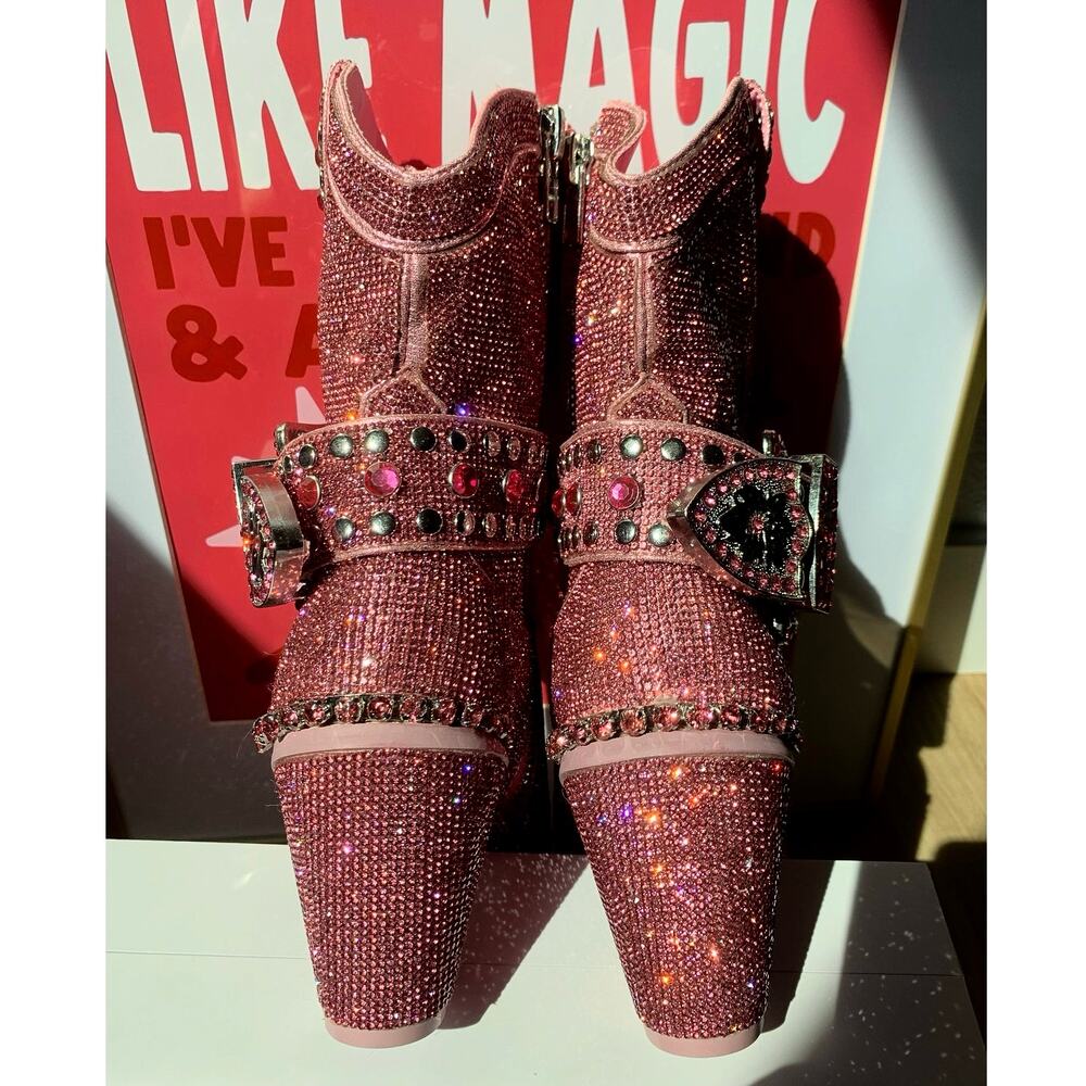 Dolls Kill Pink Glitter Ankle Boots - Picture 3 of 9